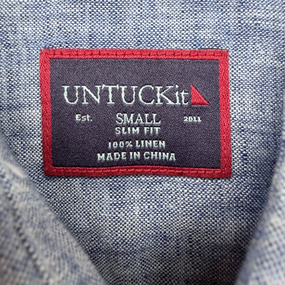UNTUCKIT Button Down Mens Small Blue 100% Linen Slim Fit Long Sleeve Shirt